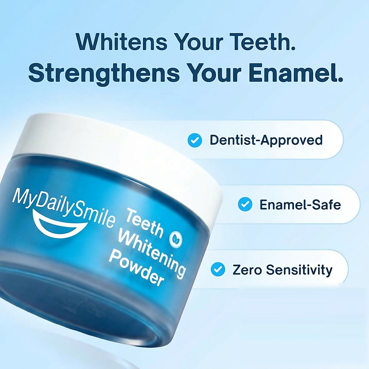 MyDailySmile Teeth Whitening Powder - whitens your teeth, strengthens your enamel